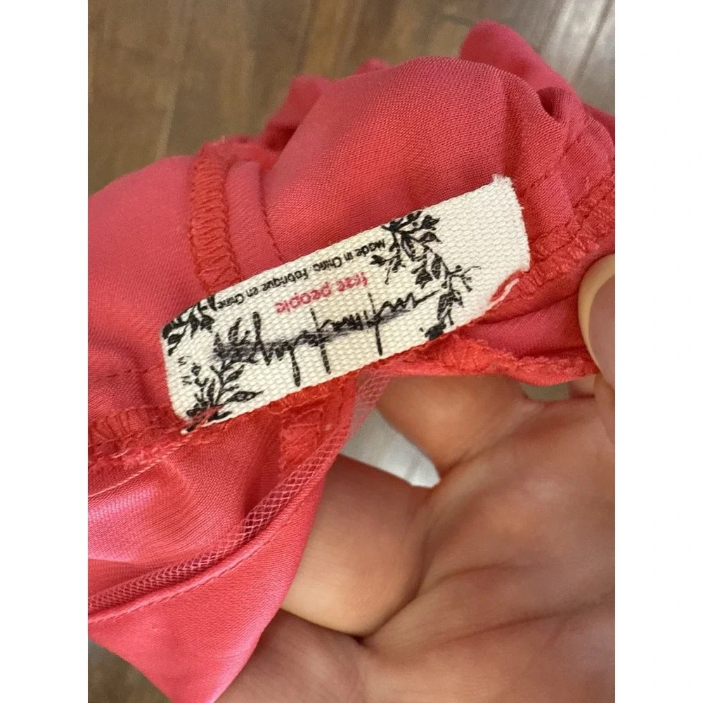 Free People Intimately Satin Romper Medium Coral Shorts Tank Top Lace‎ Pajamas M